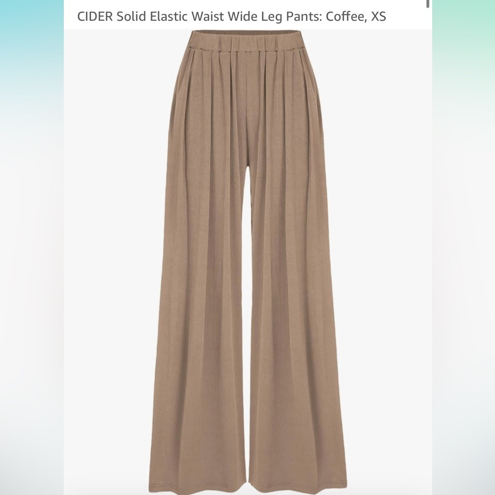 CIDER Solid Elastic Waist Wide Leg Pants: Coffee